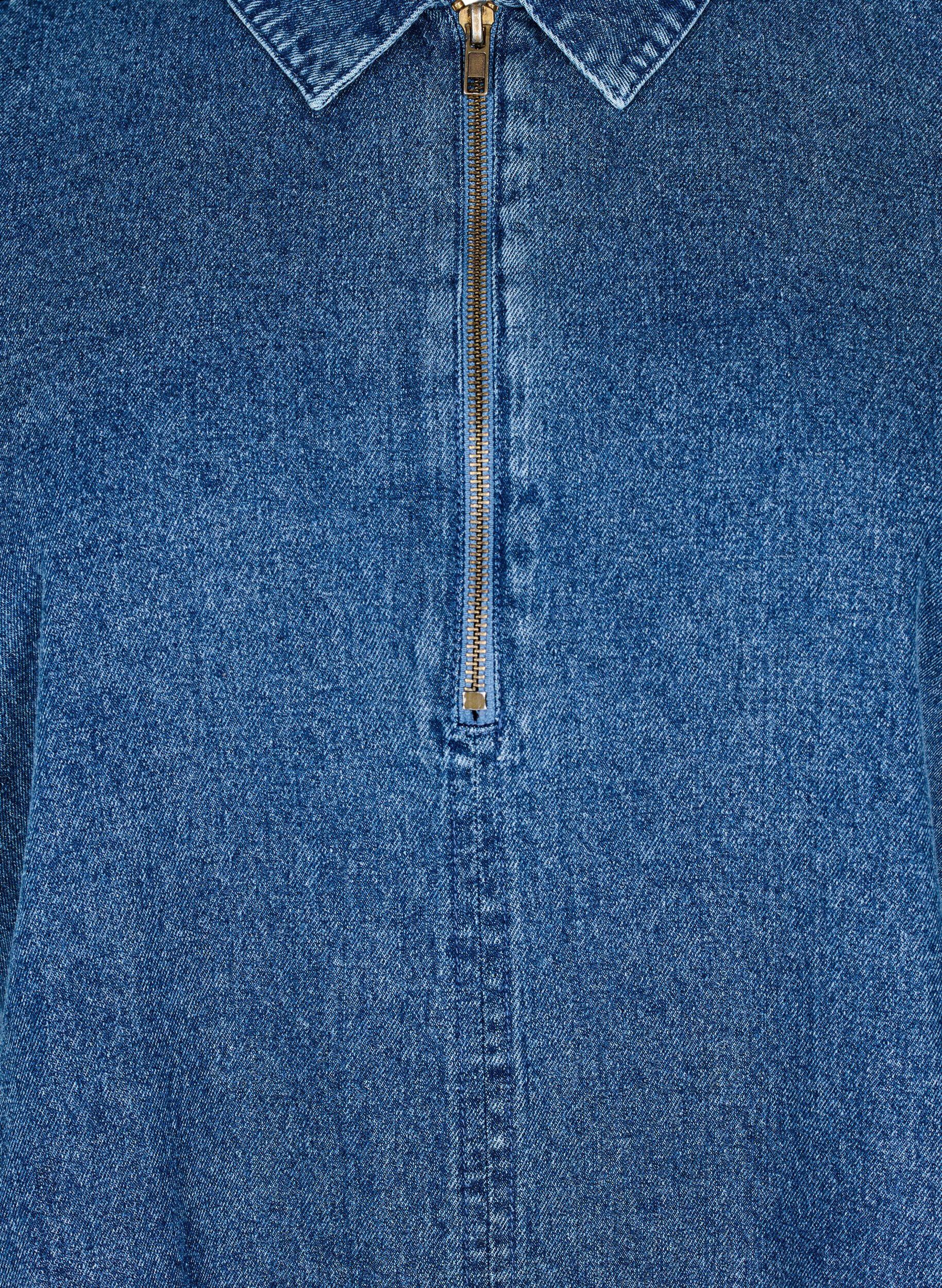 ZizziKort denimkl&auml;nning med dragkedja och trekvarts&auml;rmar, Bl&aring;, Packshot image number 2