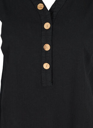 Ärmlös bomullstunika med knappar, Black, Packshot image number 2