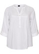 Blus i bomullsmuslin med broderie anglaise, Vit, Packshot image number 0