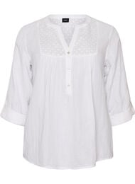 Blus i bomullsmuslin med broderie anglaise, Vit