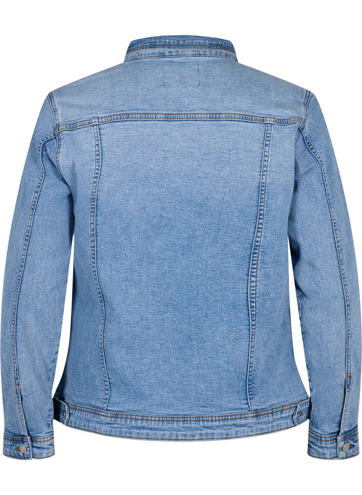Kort denimjacka i bomull, Light blue denim, Packshot image number 1