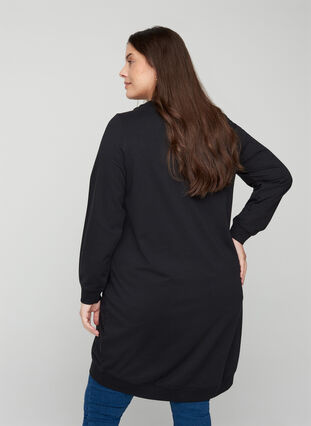Sweatshirtklänning med långa ärmar, Black, Model image number 1