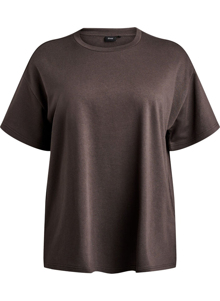 Oversized t-shirt i sweatmaterial, Brun, Packshot image number 0