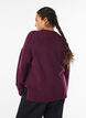Stickad blus med V-format ribbm&ouml;nster och slitsar, Lila, Model image number 2