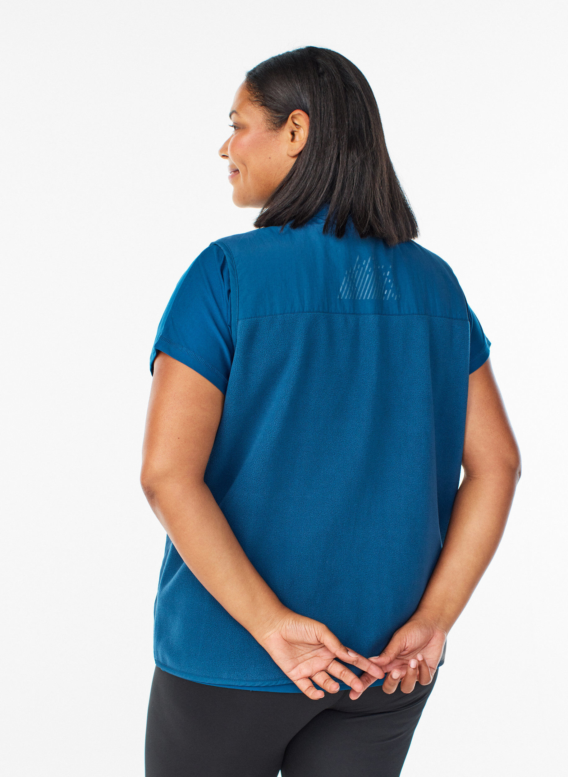 Zizzi V&auml;st i fleece med h&ouml;g krage och fickor, Bl&aring;, Model image number 2