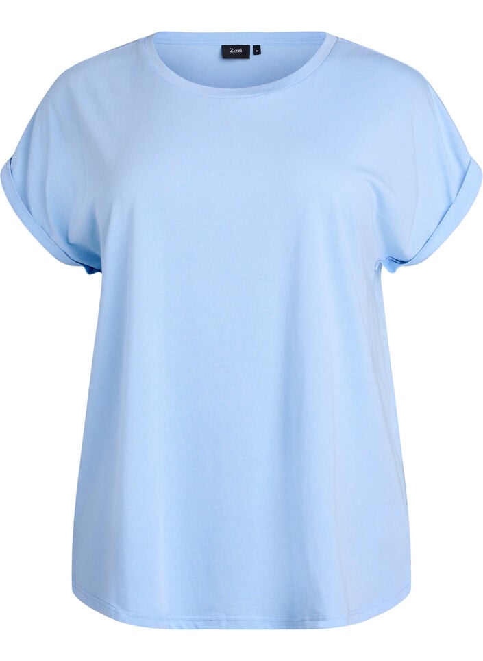 Kort&auml;rmad t-shirt i bomullsblandning, Bl&aring;, Packshot image number 0