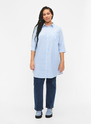Lång randig skjorta med trekvartsärmar, Marina W. Stripe, Model image number 2
