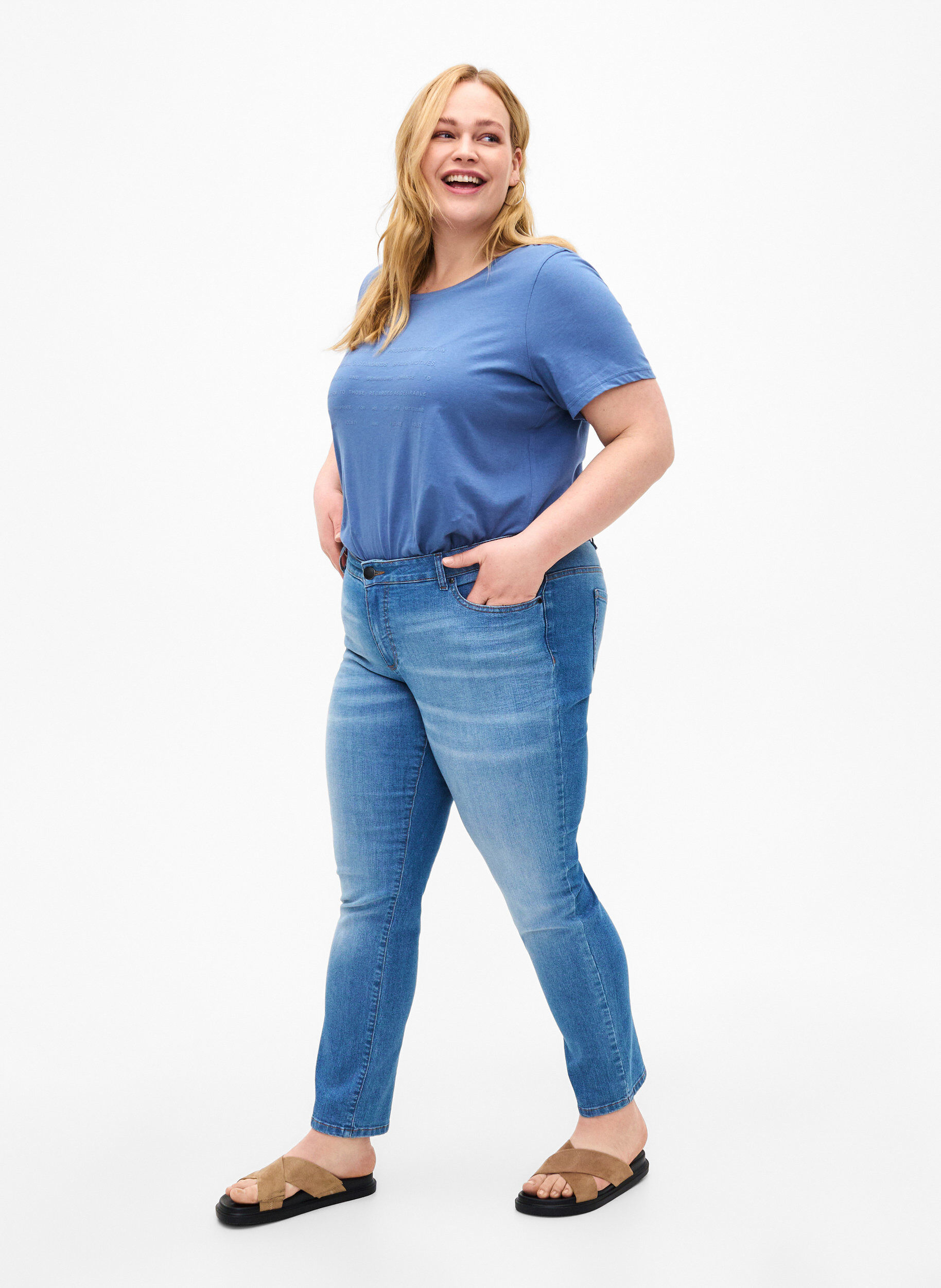 Zizzi T-shirt med textmotiv, Moonlight B. W.Navy, Model image number 2