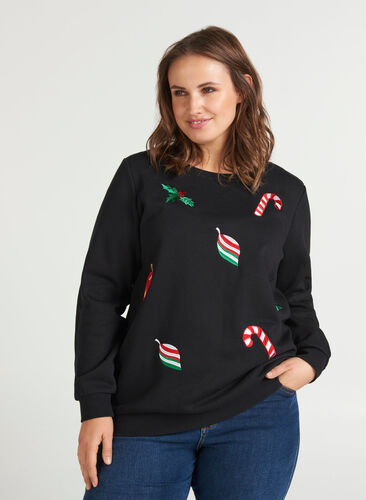Sweatshirt med julmotiv, Black, Model image number 0