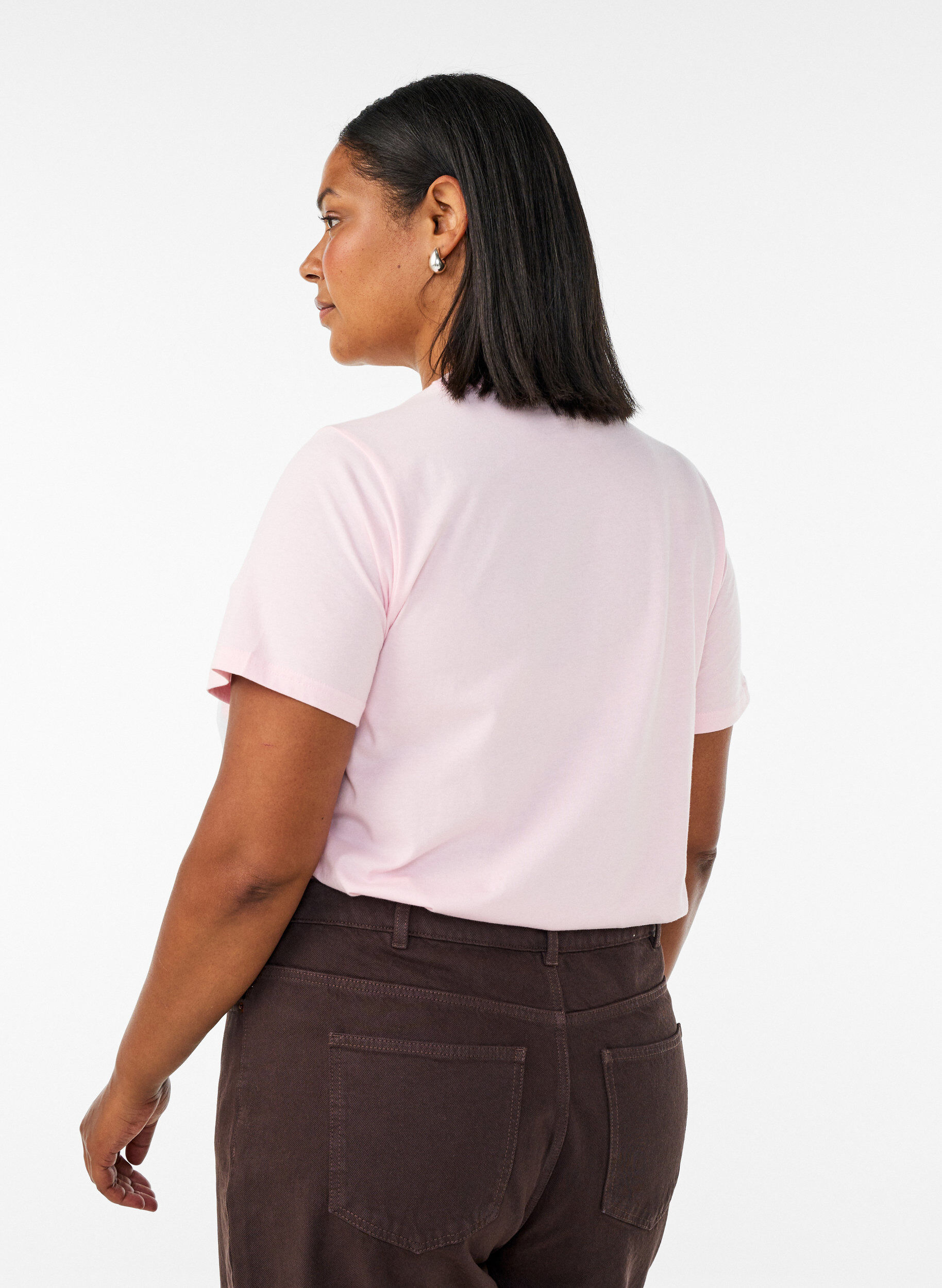 ZizziT-shirt i ekologisk bomull med tryck framtill, Rosa, Model image number 2