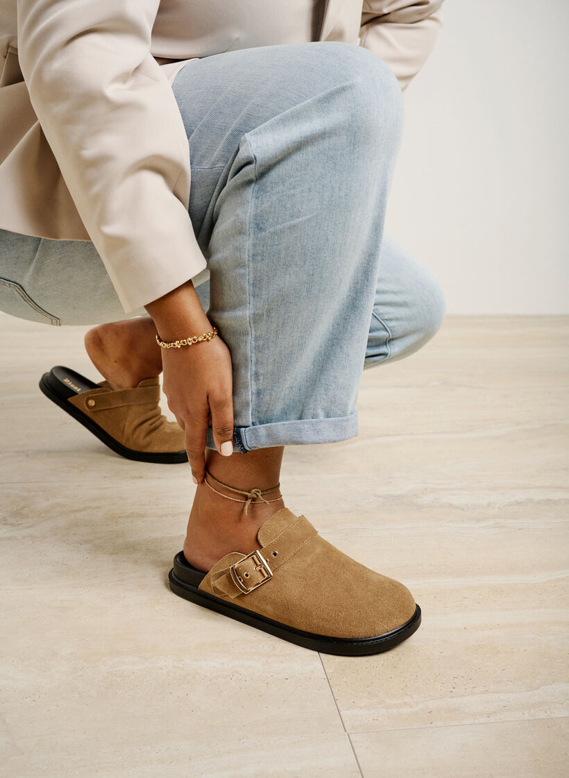 Träskor i mocka med bred passform, Woodsmoke, Image image number 1