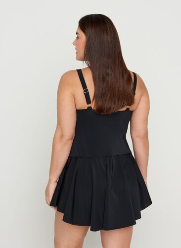 Badklänning med kjol och mesh, Black, Model image number 1