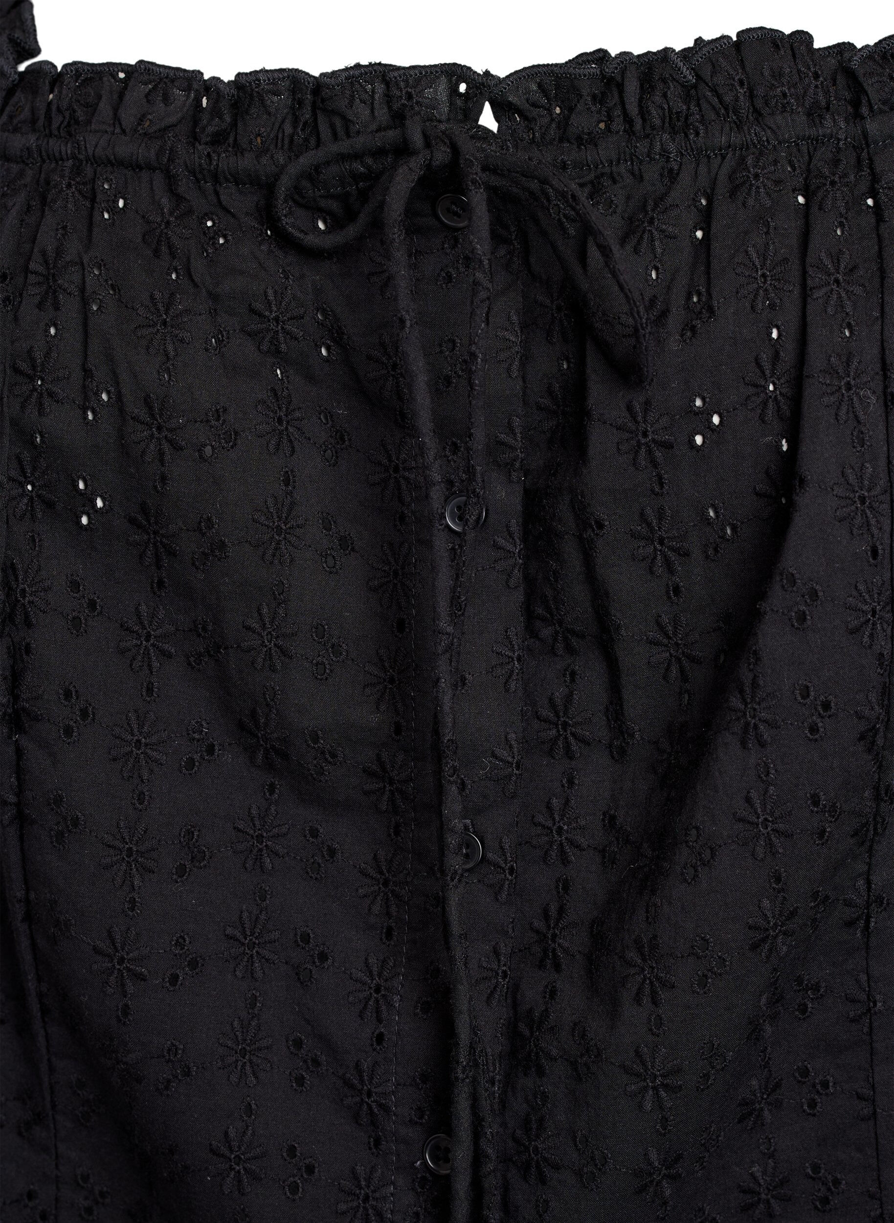 Zizzi&Auml;rml&ouml;s blus med broderie anglaise och volanger, Svart, Packshot image number 2