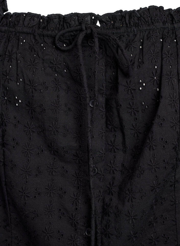 &Auml;rml&ouml;s blus med broderie anglaise och volanger, Svart, Packshot image number 2