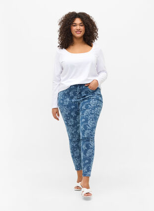 Super slim Amy jeans med mönster, Blue denim, Model image number 2