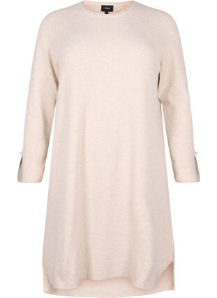 Stickad klänning med slits i ärmarna, Pumice Stone Mel., Packshot image number 0