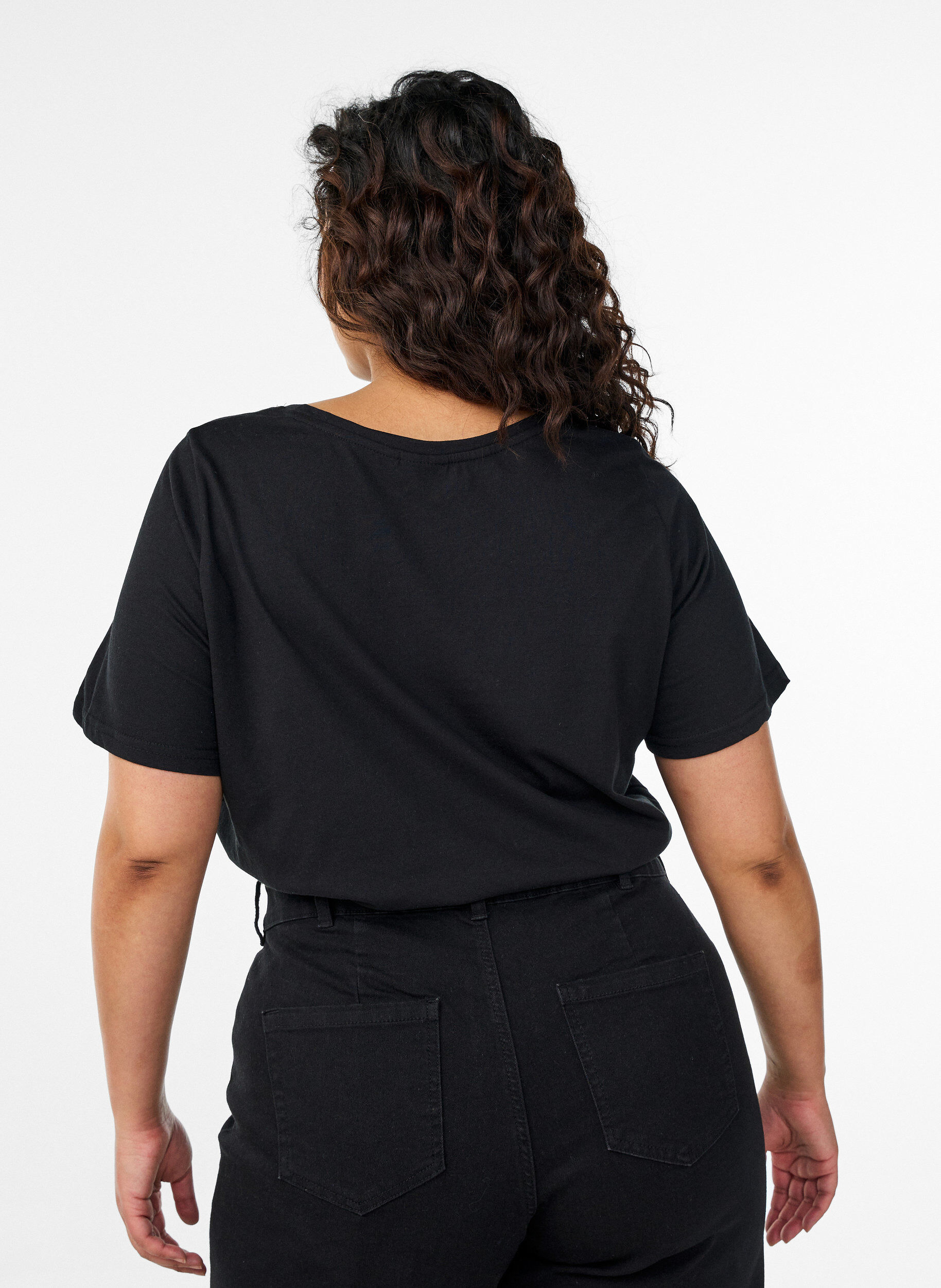 Zizzi T-shirt med tryck, Svart, Model image number 2