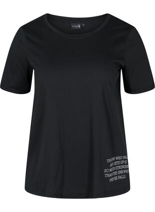 Tränings t-shirt i bomull med text och korta ärmar, Black, Packshot image number 0