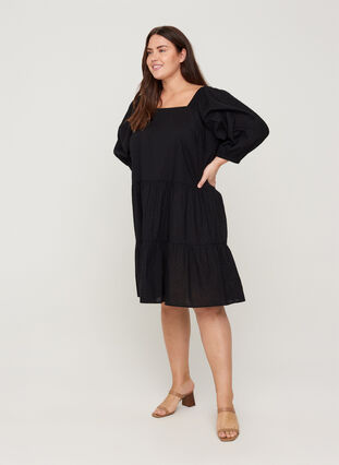 A-linjeformad klänning med 3/4 ärmar , Black, Model image number 2