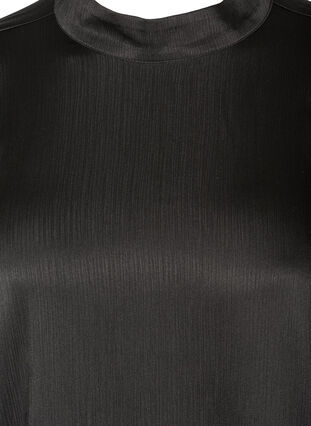 Glansig blus med långa puffärmar, Black, Packshot image number 2