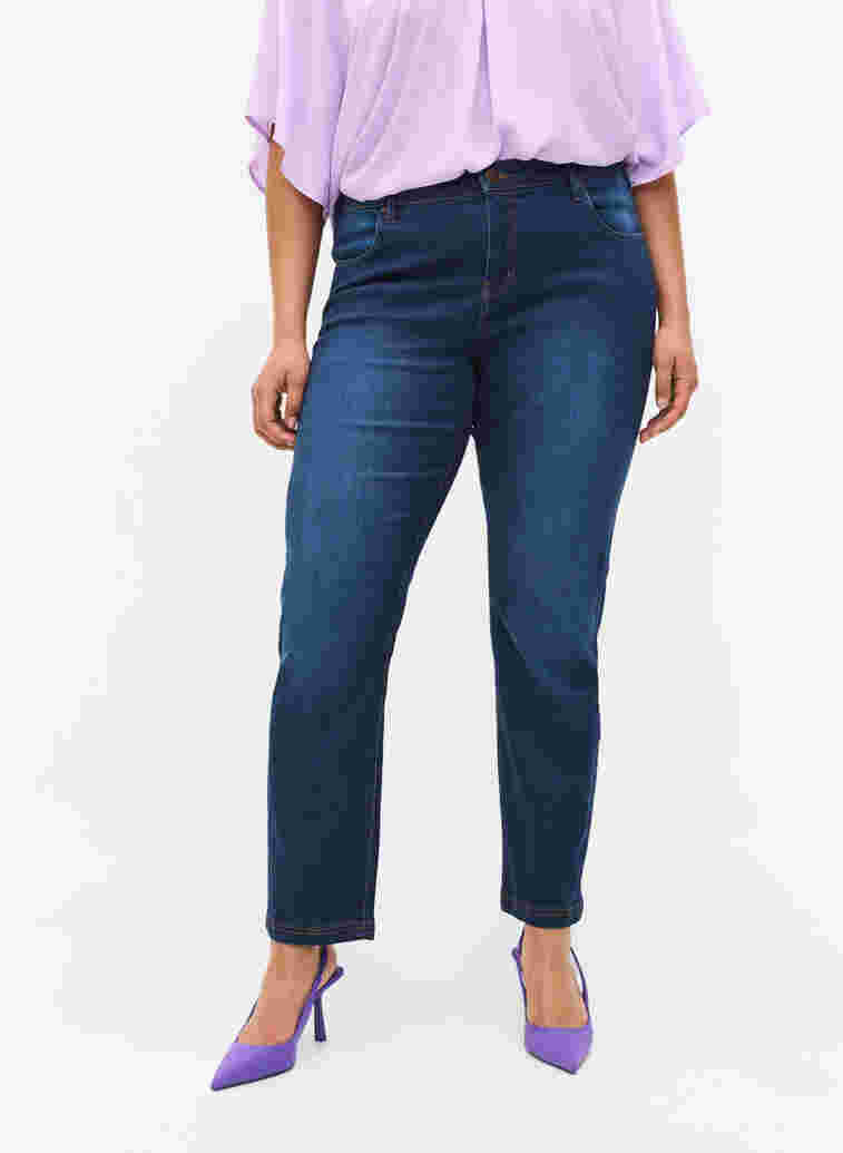 Slim fit Emily jeans med normalhög midja, Blue denim, Model image number 3