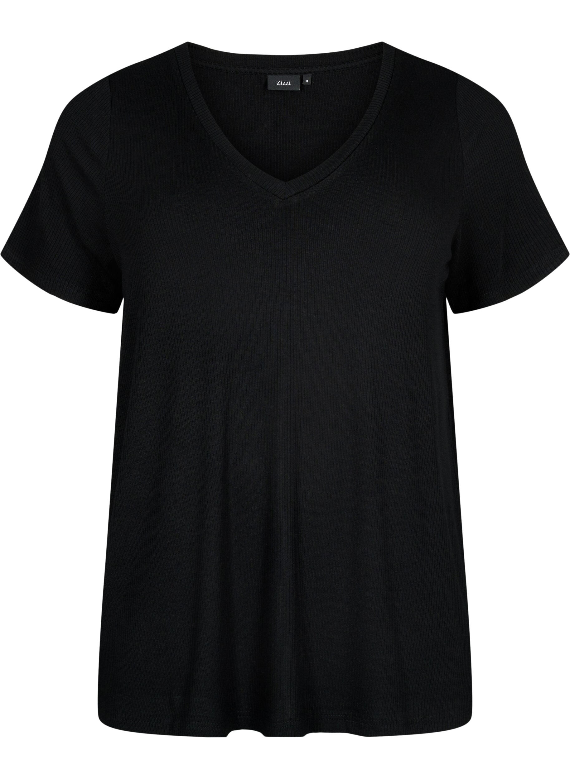 Zizzi Ribbad t-shirt i viskos, Black, Packshot image number 0