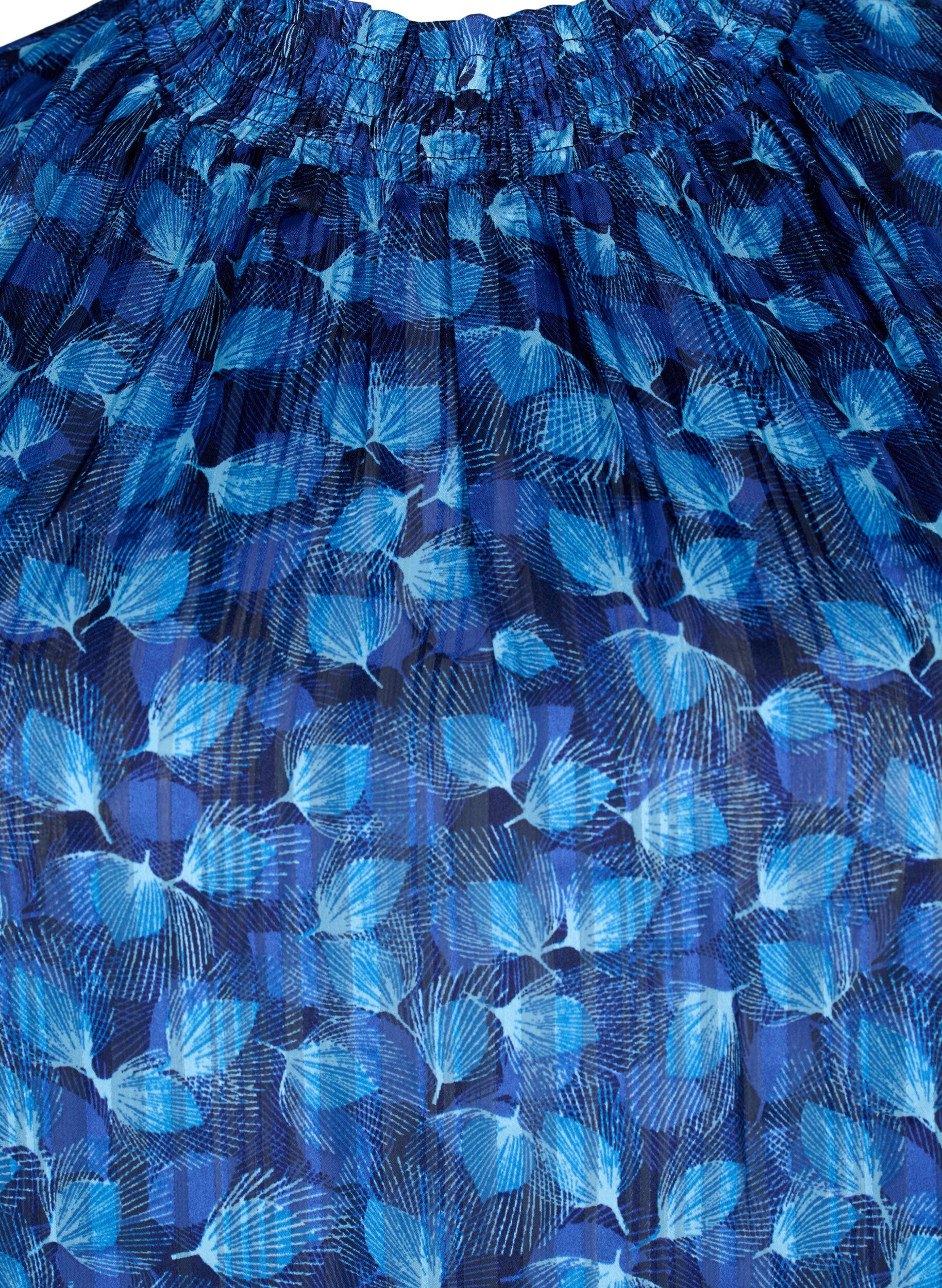 Zizzi Kort&auml;rmad smockad blus med tryck, Navy Blazer Leaf AOP, Packshot image number 2