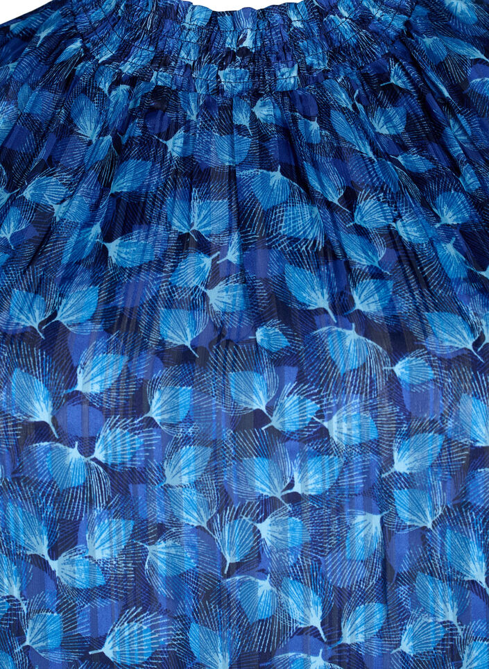 Kortärmad smockad blus med tryck, Navy Blazer Leaf AOP, Packshot image number 2