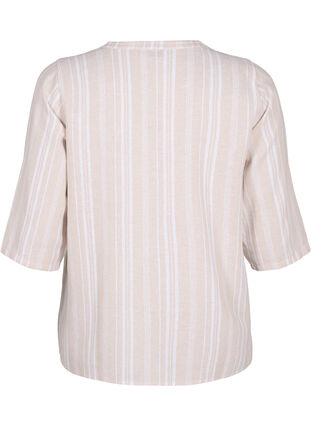Randig blus i linne- och viskosblandning, Beige White Stripe, Packshot image number 1