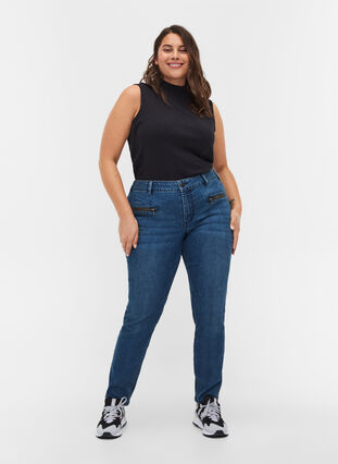 Extra slim Sanna jeans med dragkedjor, Blue denim, Model image number 0