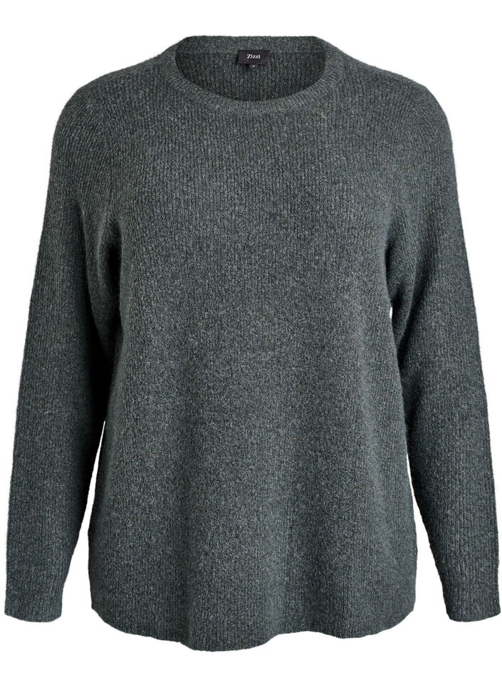Melerad stickad blus med rund hals, Gr&ouml;n, Packshot image number 0