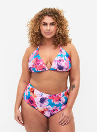 Bikinitrosa med tryck och hög midja, Pink Flower, Model