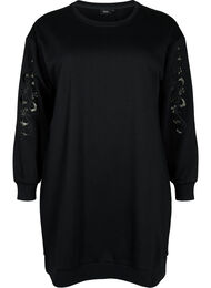 Sweatshirtklänning med broderade detaljer, Black