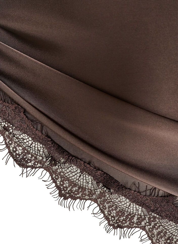 Sjal i satin med spetskant, Brun, Packshot image number 2