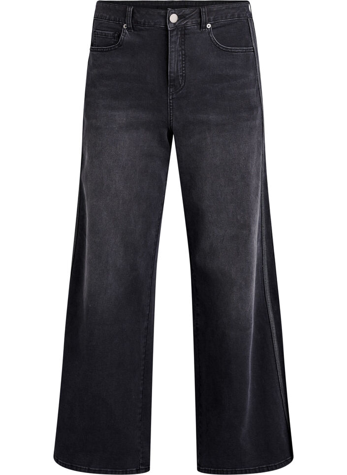 Jeans i bred passform med vertikala denimdetaljer, Gr&aring;, Packshot image number 0