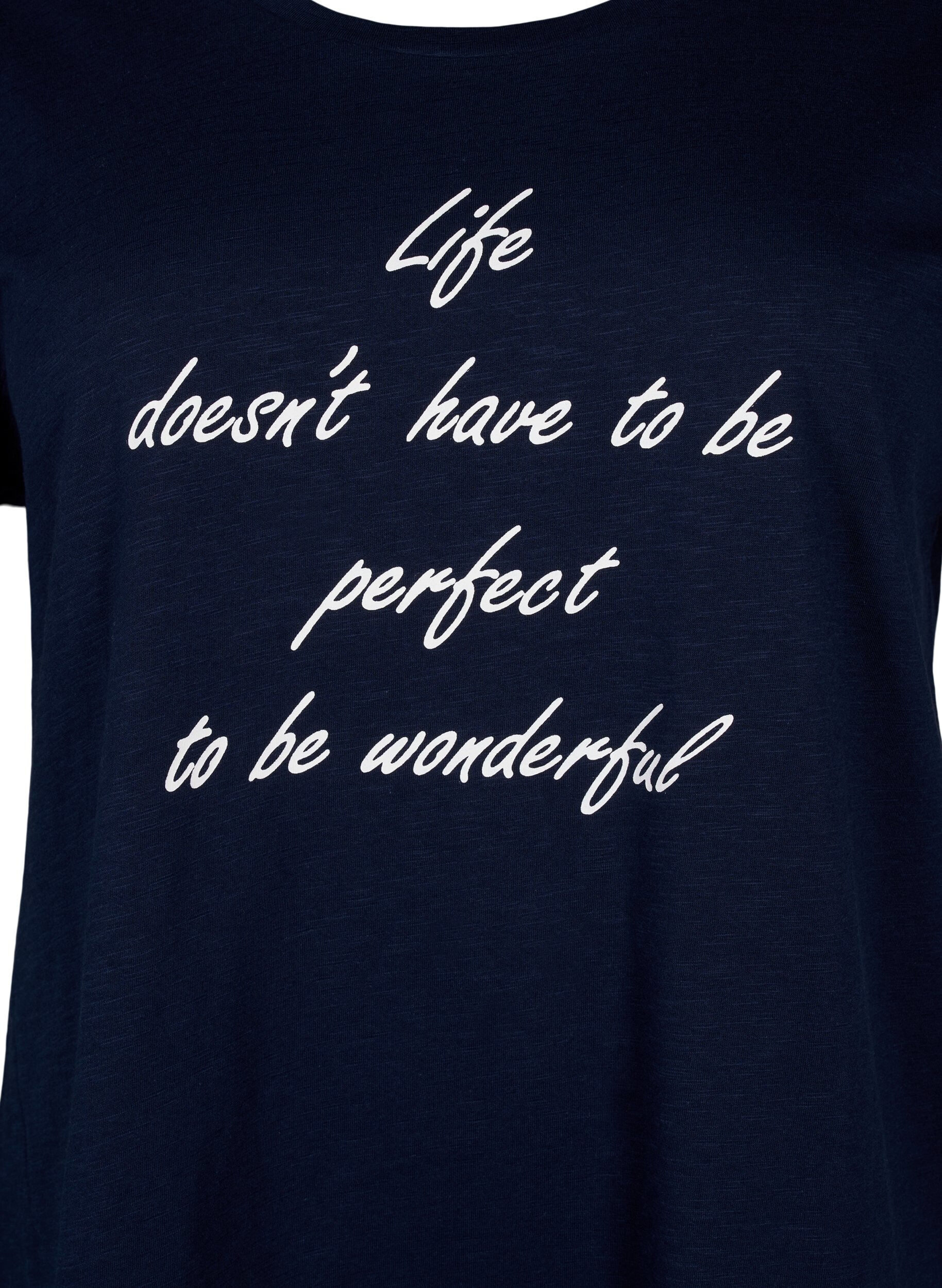 Zizzi T-shirt med tryck i ekologisk bomull, N.Sky w. White Print, Packshot image number 2