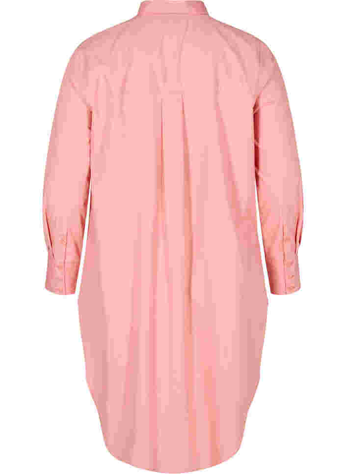 Lång bomullsskjorta med bröstficka, Blush, Packshot image number 1