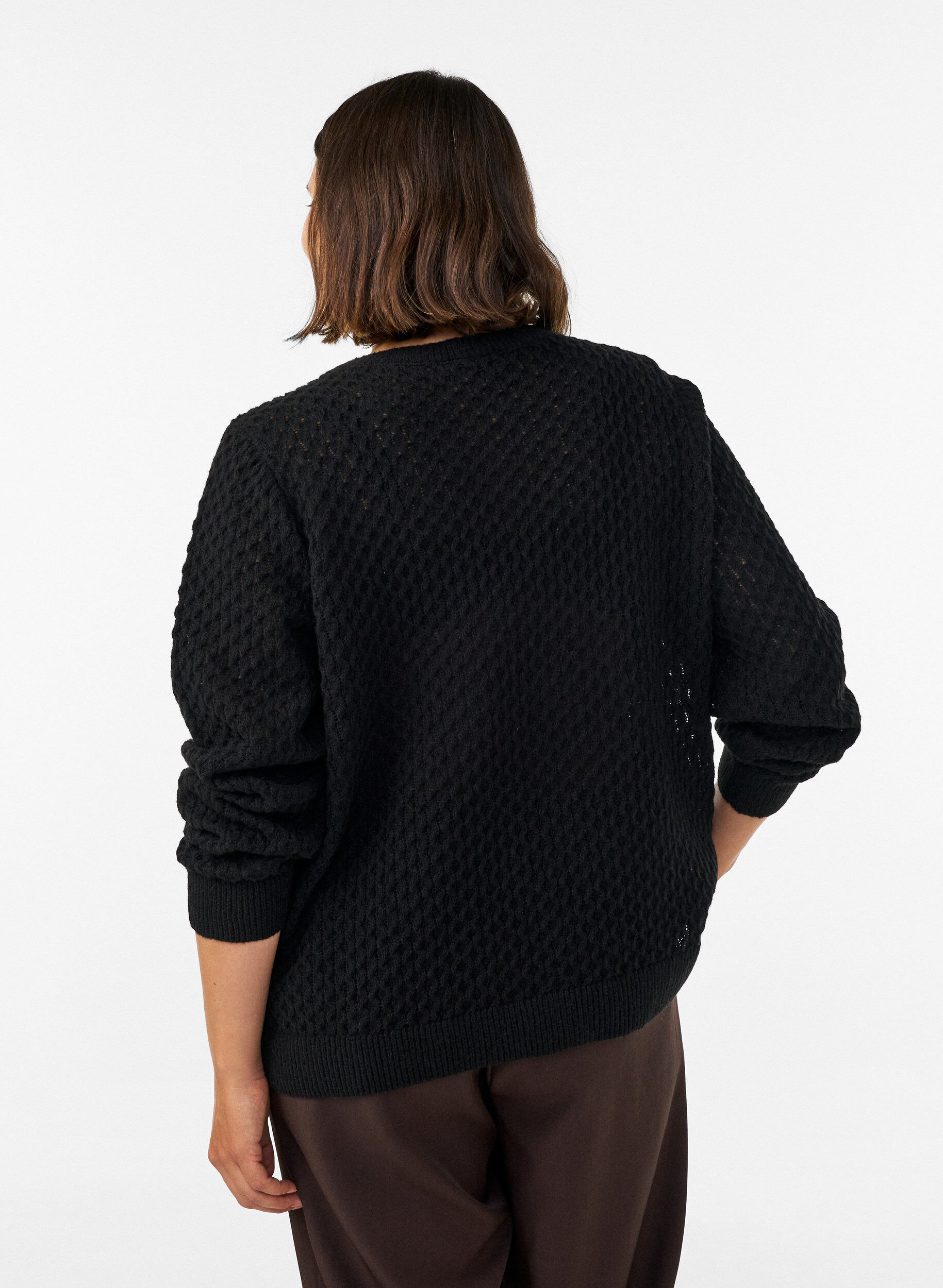 ZizziStickad blus med strukturerat h&aring;lm&ouml;nster, Svart, Model image number 2
