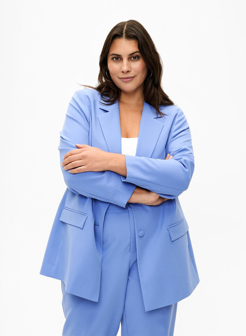 Klassisk blazer med knapp, Wedgewood, Model image number 0