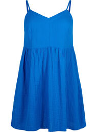 Strandklänning i bomull med smala axelband, Victoria blue