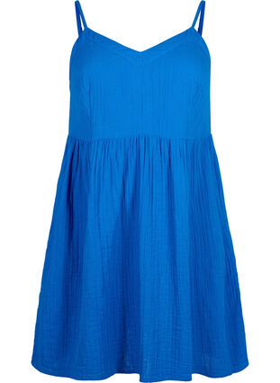 Strandklänning i bomull med smala axelband, Victoria blue, Packshot image number 0