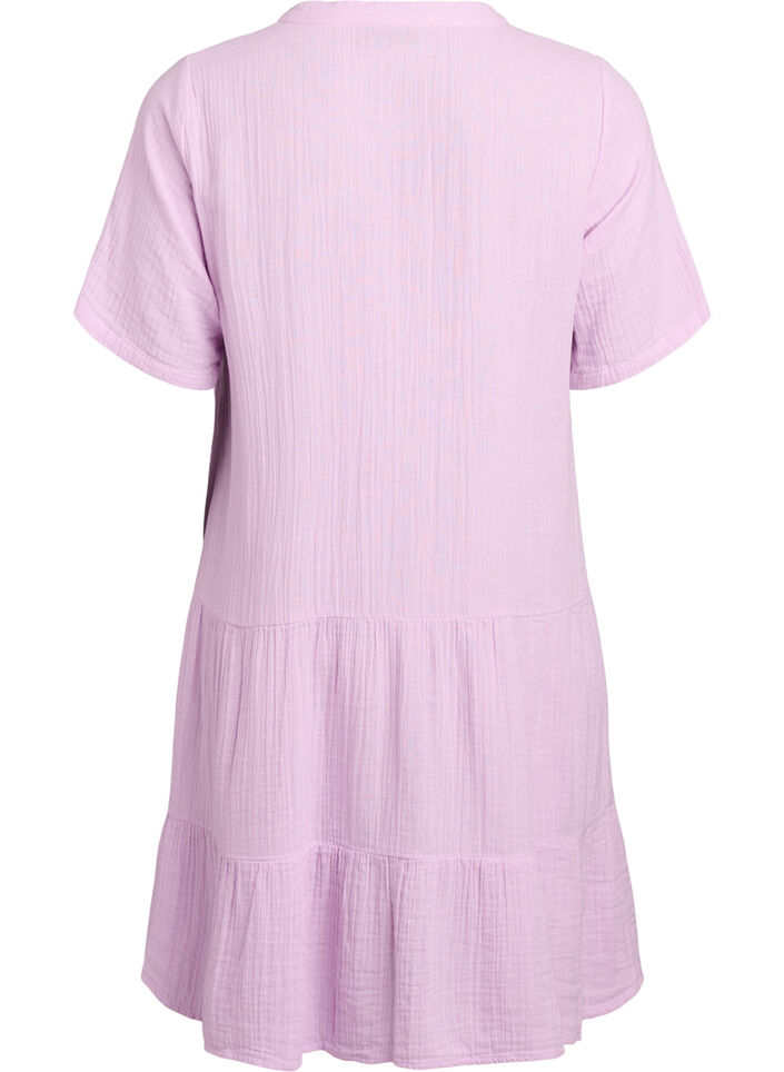 Kort a-linjeformad kl&auml;nning i bomullsmuslin, Lila, Packshot image number 1