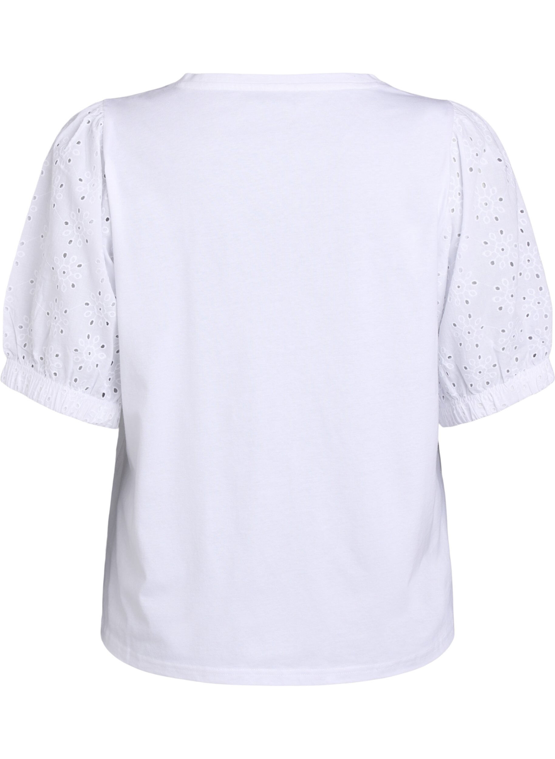 Zizzi T-shirt med Broderie Anglaise-&auml;rmar, Vit, Packshot image number 1