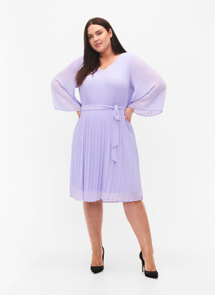 Plisserad klänning med 3/4-ärmar, Lavender, Model image number 2