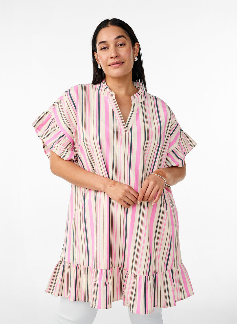 Tunika med v-ringning och volangdetaljer, Vanilla, Model image number 0