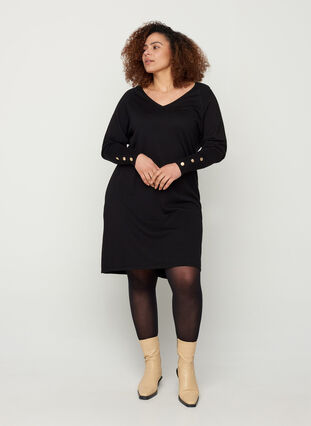 Enfärgad stickad klänning i viskosmix, Black, Model image number 3
