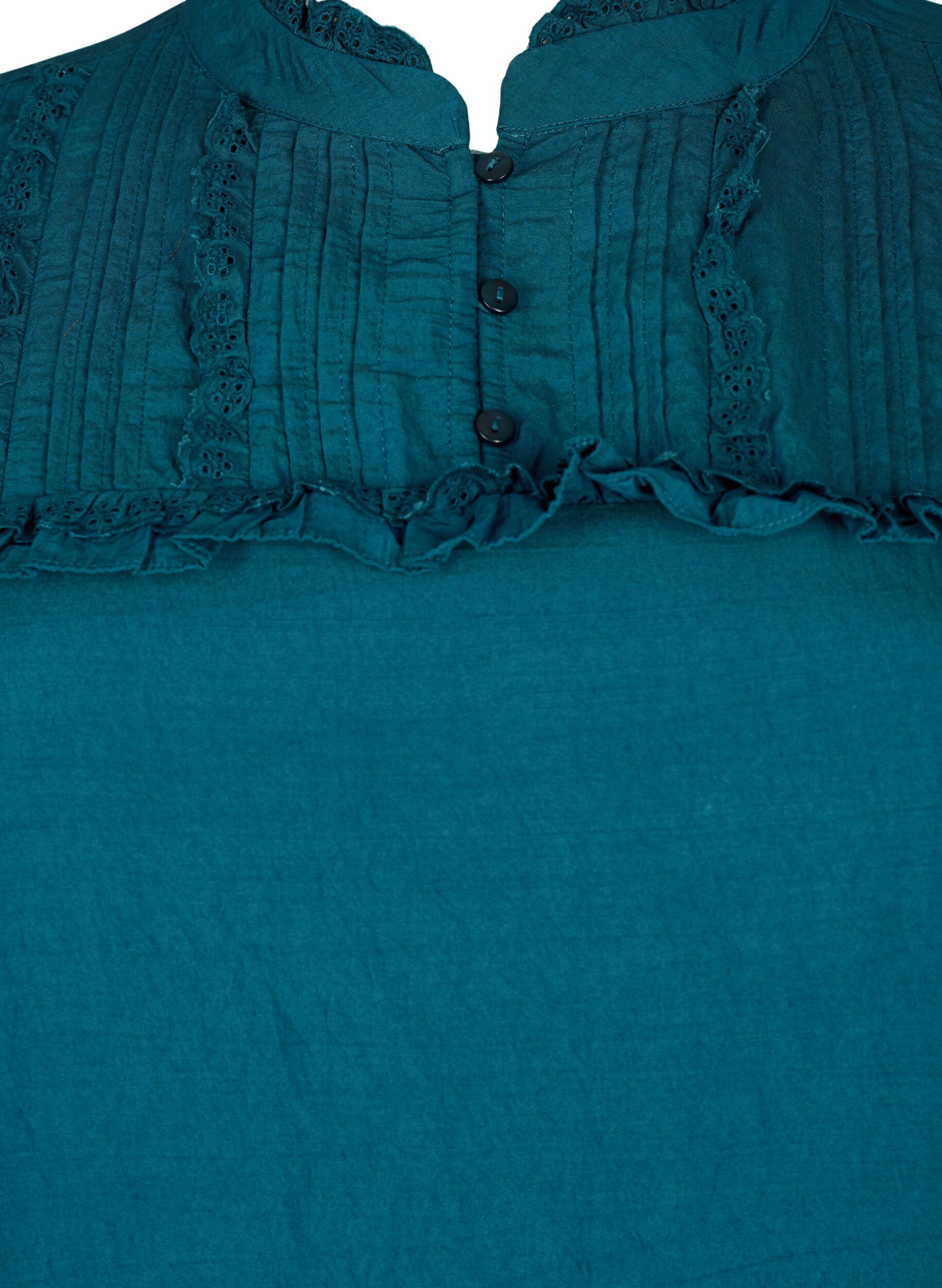 Zizzi Viskoskl&auml;nning med broderi anglaise och volangdetaljer, Reflecting Pond, Packshot image number 2