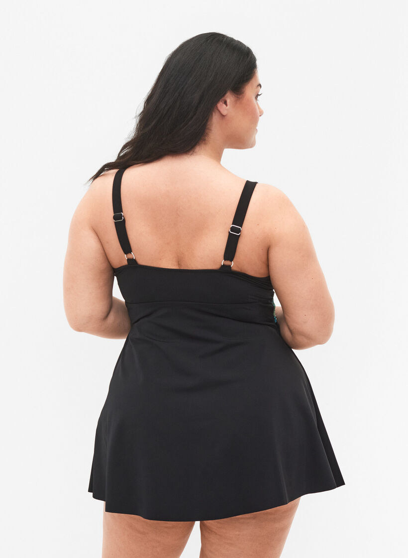 Badklänning med justerbara axelband, Black Blue Leaf, Model image number 1