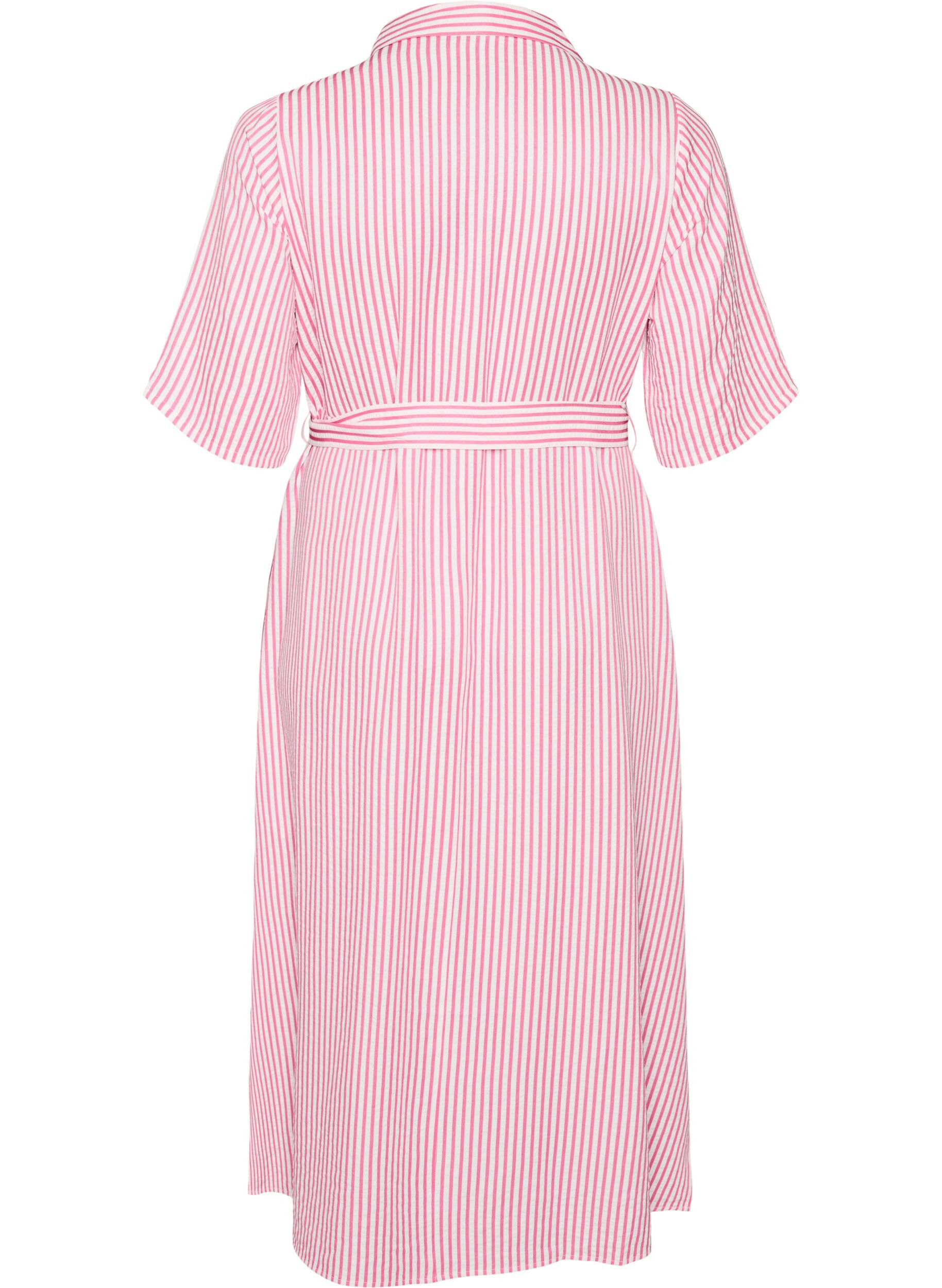 ZizziAnkell&aring;ng skjortkl&auml;nning med knytsk&auml;rp och r&auml;nder, Rosa, Packshot image number 1