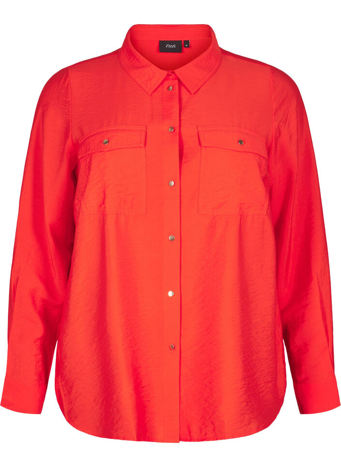 Skjorta med krage och bröstfickor, Röd, Packshot image number 0